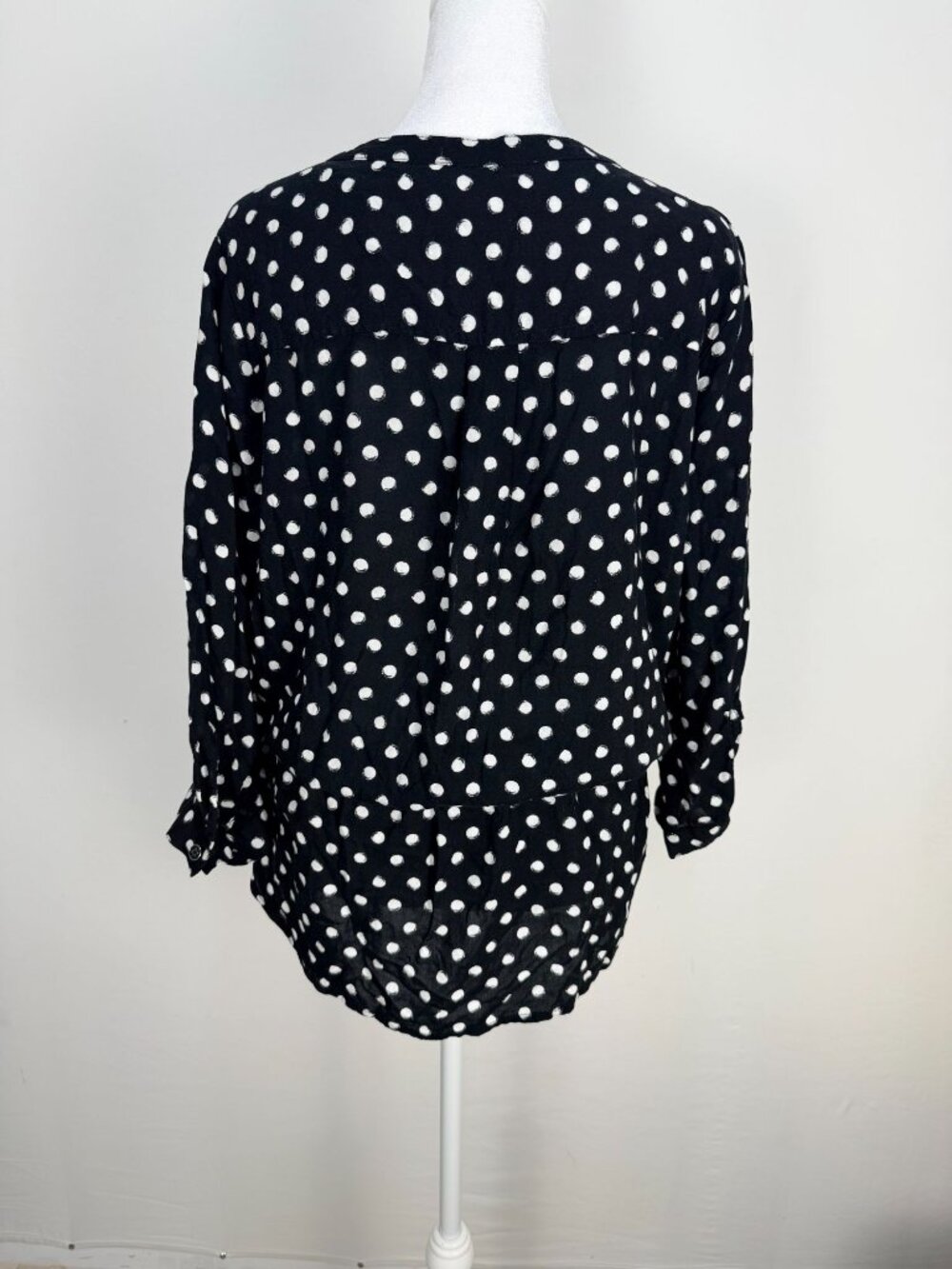 Croft & Barrow Womens XL Polka Dot Blouse Black White Peplum Tunic Top - Picture 3 of 14